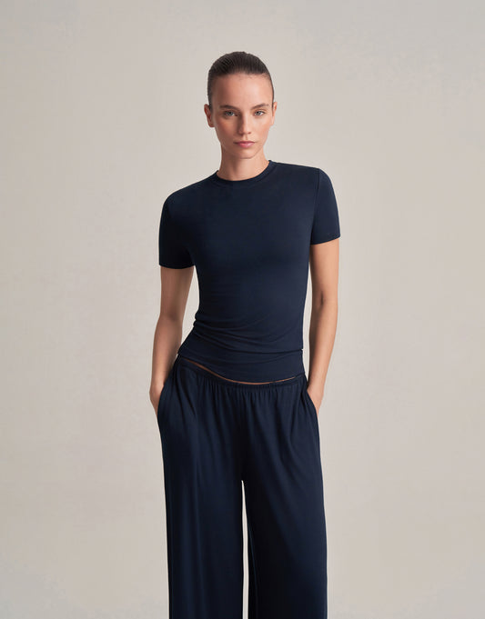 FIT KESIM KISA KOLLU T-SHIRT LACIVERT