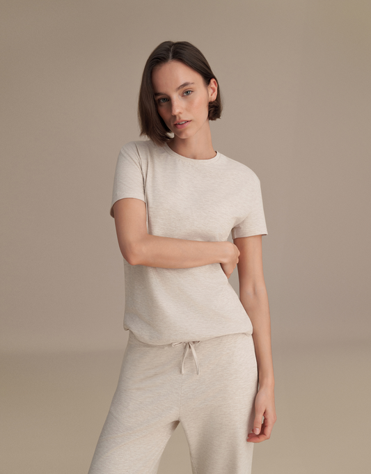 KISA KOLLU BASIC T-SHIRT EKRU MELANJ