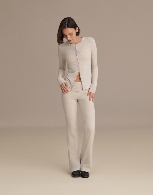 BELİ KATLAMALI İSPANYOL PANTOLON EKRU MELANJ