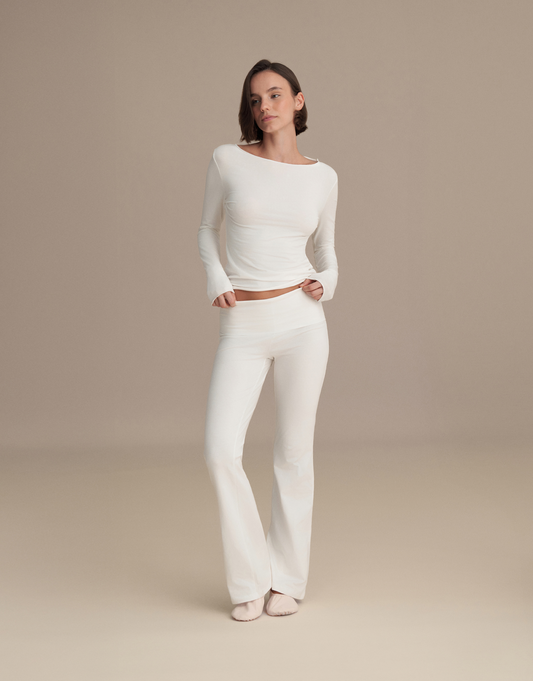 SPANISH PANTS WITH FOLDED WAISTBAND, ECRU