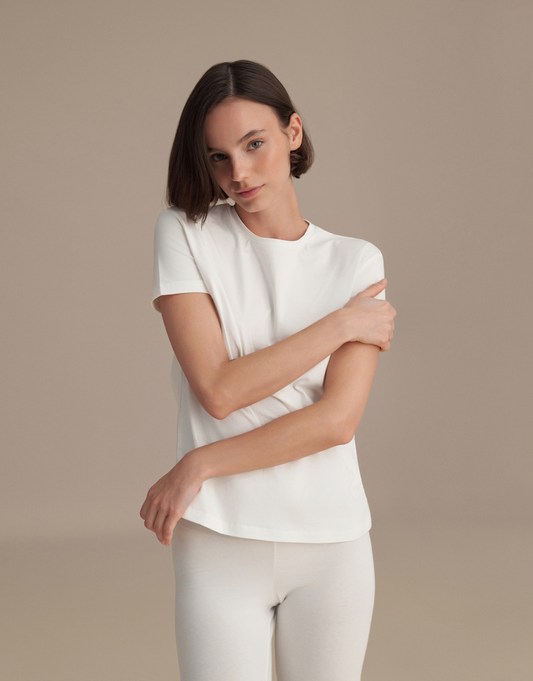 KISA KOLLU BASIC T-SHIRT EKRU