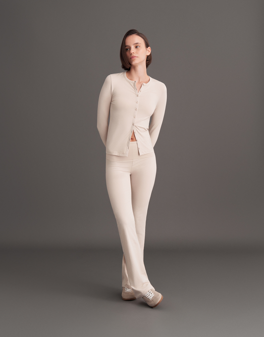 BELİ KATLAMALI İSPANYOL PANTOLON KREM