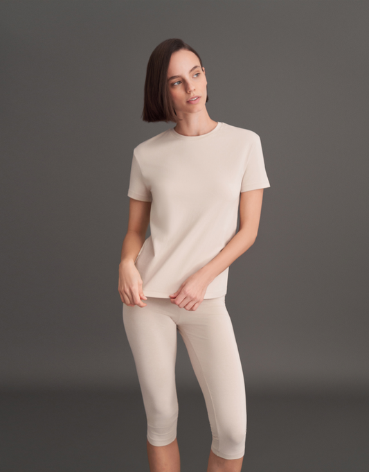 KISA KOLLU BASIC T-SHIRT KREM