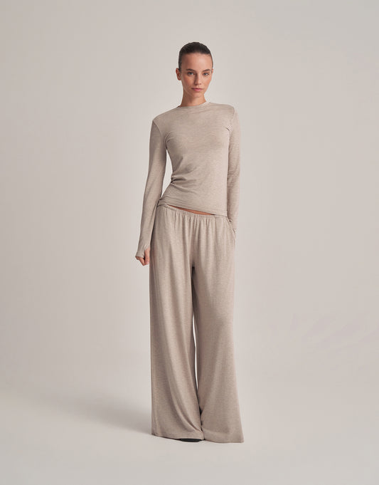 FIT KESIM UZUN KOLLU T-SHIRT EKRU MELANJ