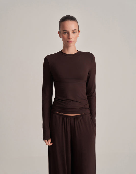 FIT KESIM UZUN KOLLU T-SHIRT ACI KAHVE