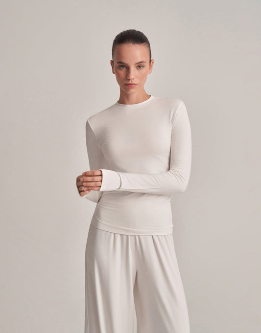 FIT KESIM UZUN KOLLU T-SHIRT EKRU