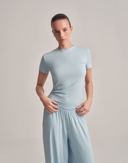 FIT KESIM KISA KOLLU T-SHIRT BEBE MAVİSİ