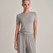 FIT KESIM KISA KOLLU T-SHIRT GRİ MELANJ