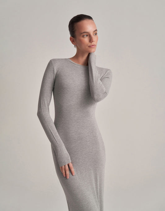 BODY-FITTING MAXI DRESS, GRAY MELANGE