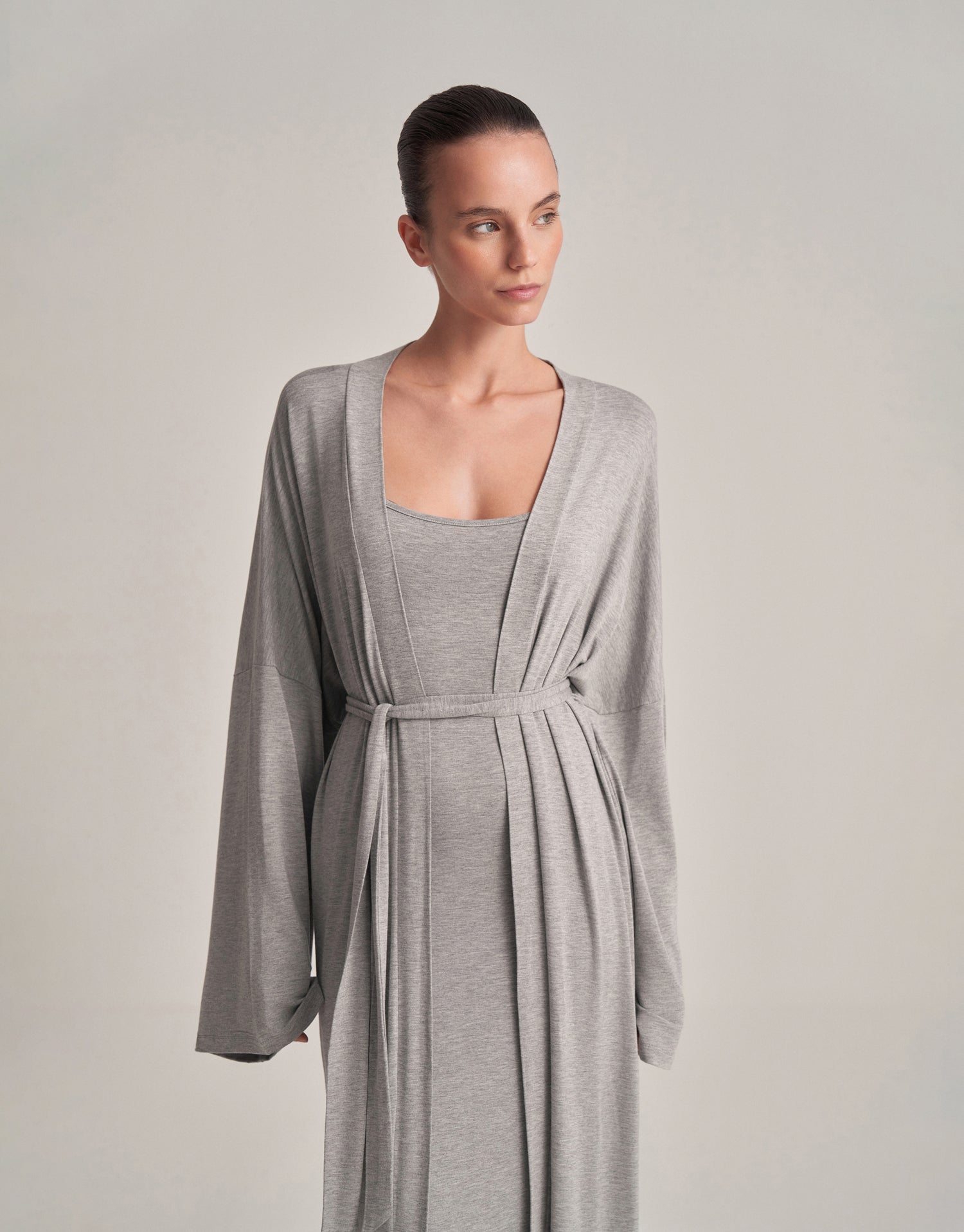 BELTED COMBINED LONG KIMONO GRAY MELANGE