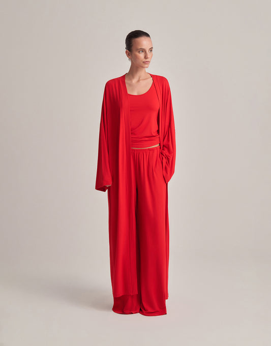 KEMERLİ KOMBİNE UZUN KİMONO KIRMIZI