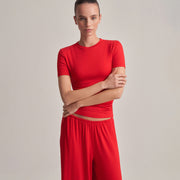 FIT KESIM KISA KOLLU T-SHIRT KIRMIZI