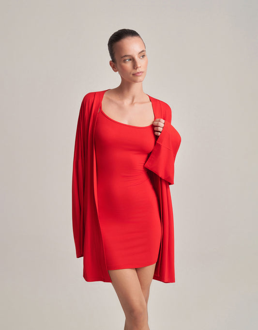 KEMERLİ KOMBİNE KISA KİMONO KIRMIZI