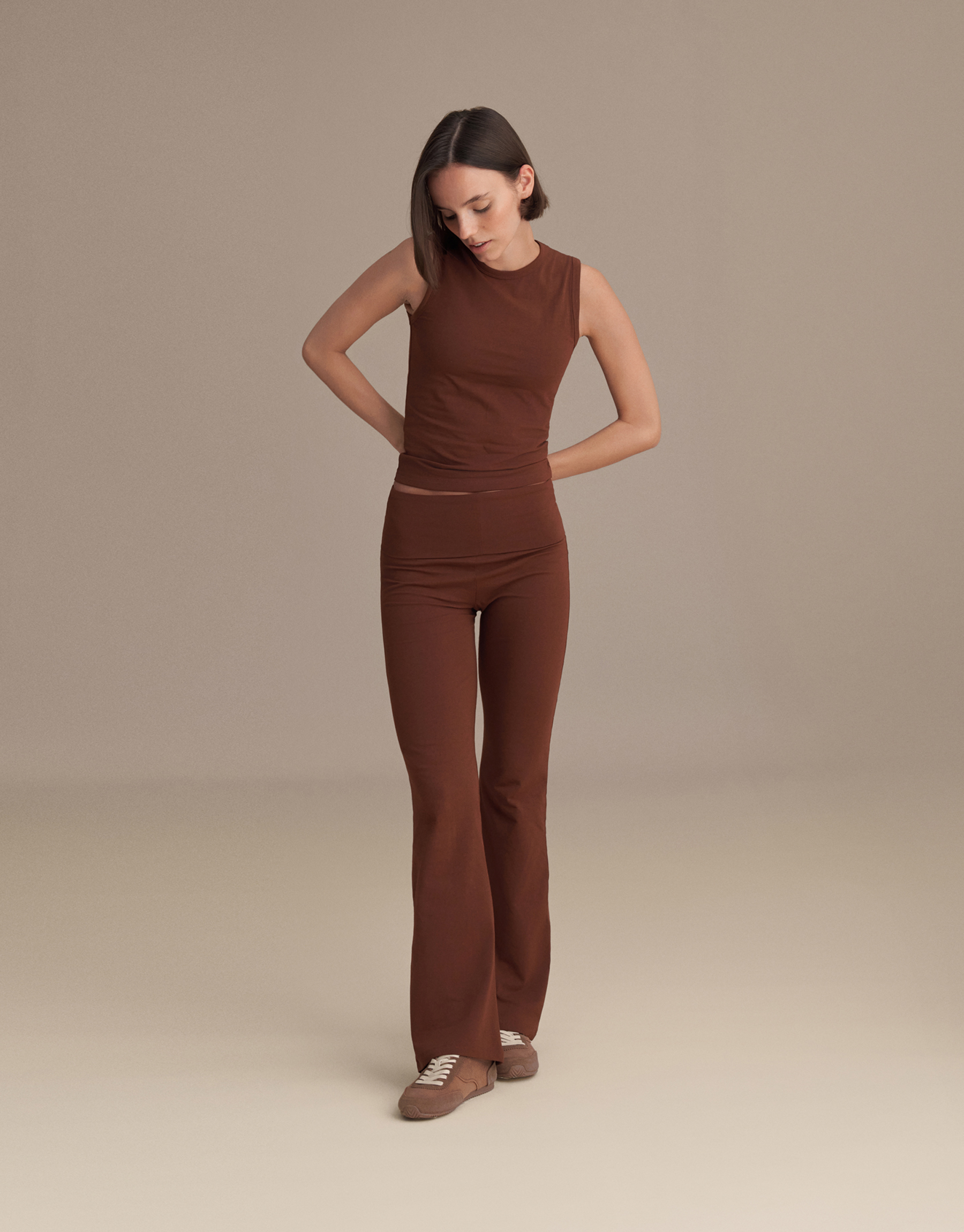 FOLD-WAIST SPANISH PANTS CHOCOLATE COFFEE