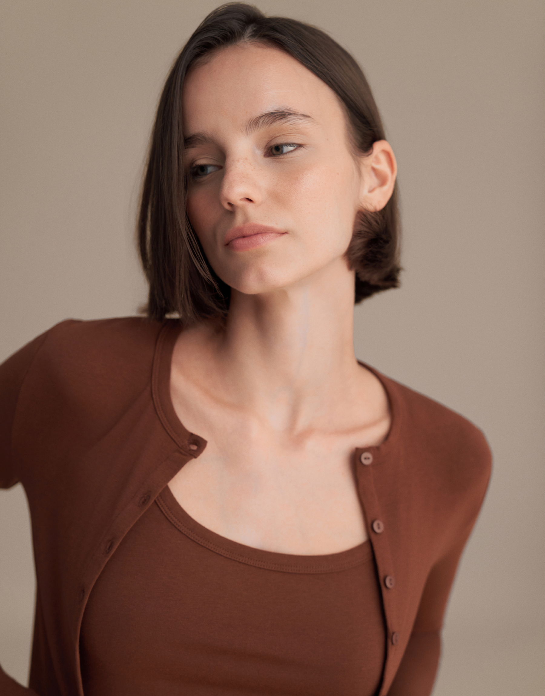 MINI BUTTONED BLOUSE CHOCOLATE BROWN