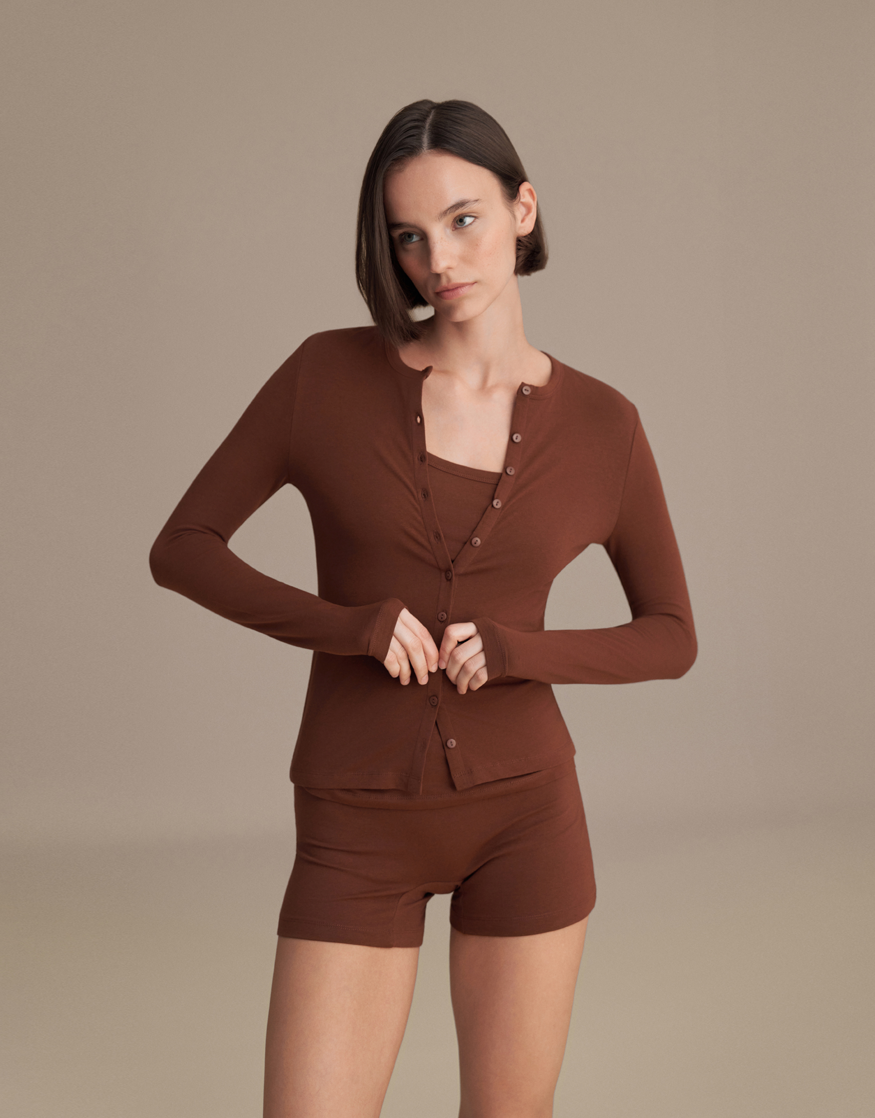 MINI BUTTONED BLOUSE CHOCOLATE BROWN
