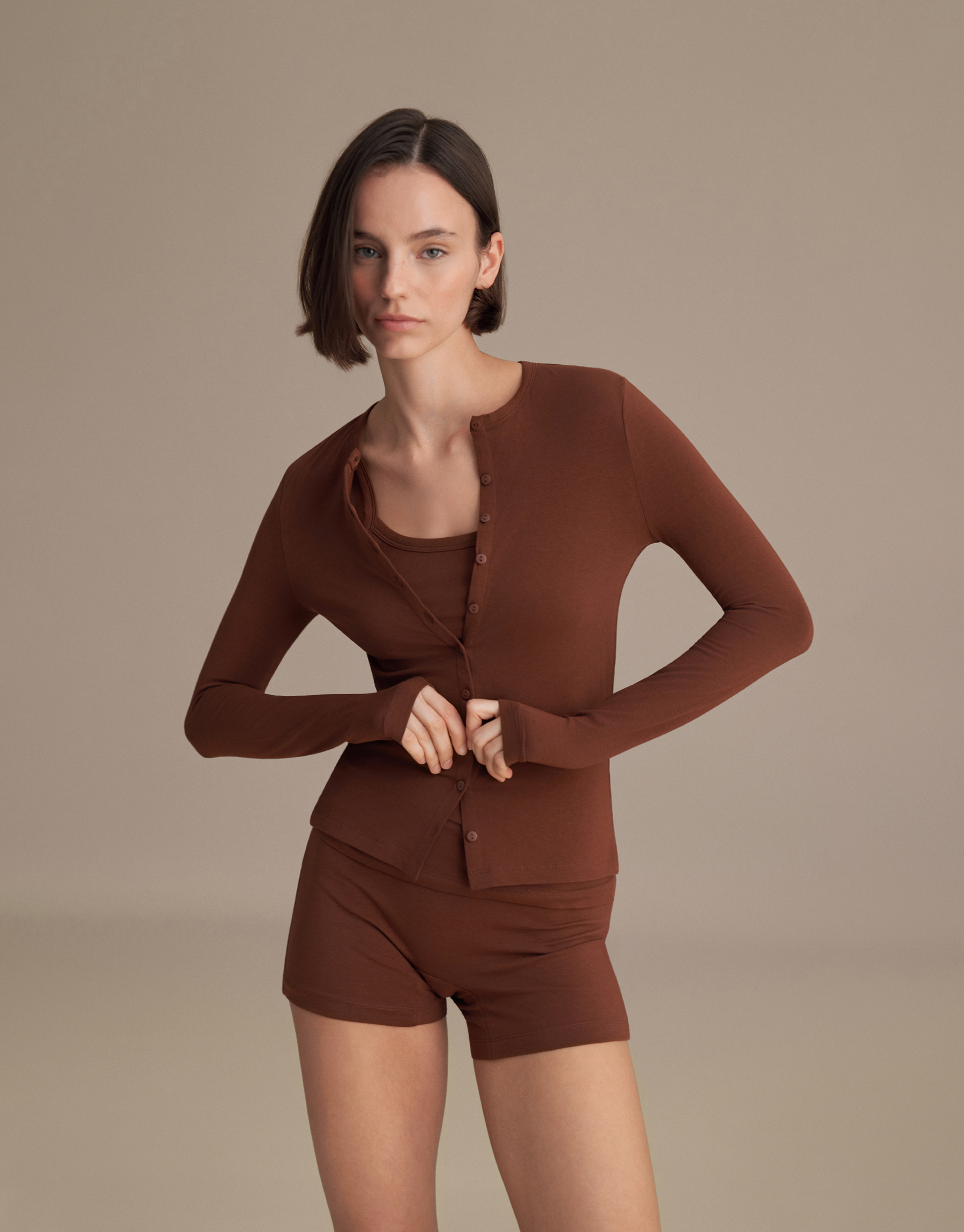 MINI BUTTONED BLOUSE CHOCOLATE BROWN