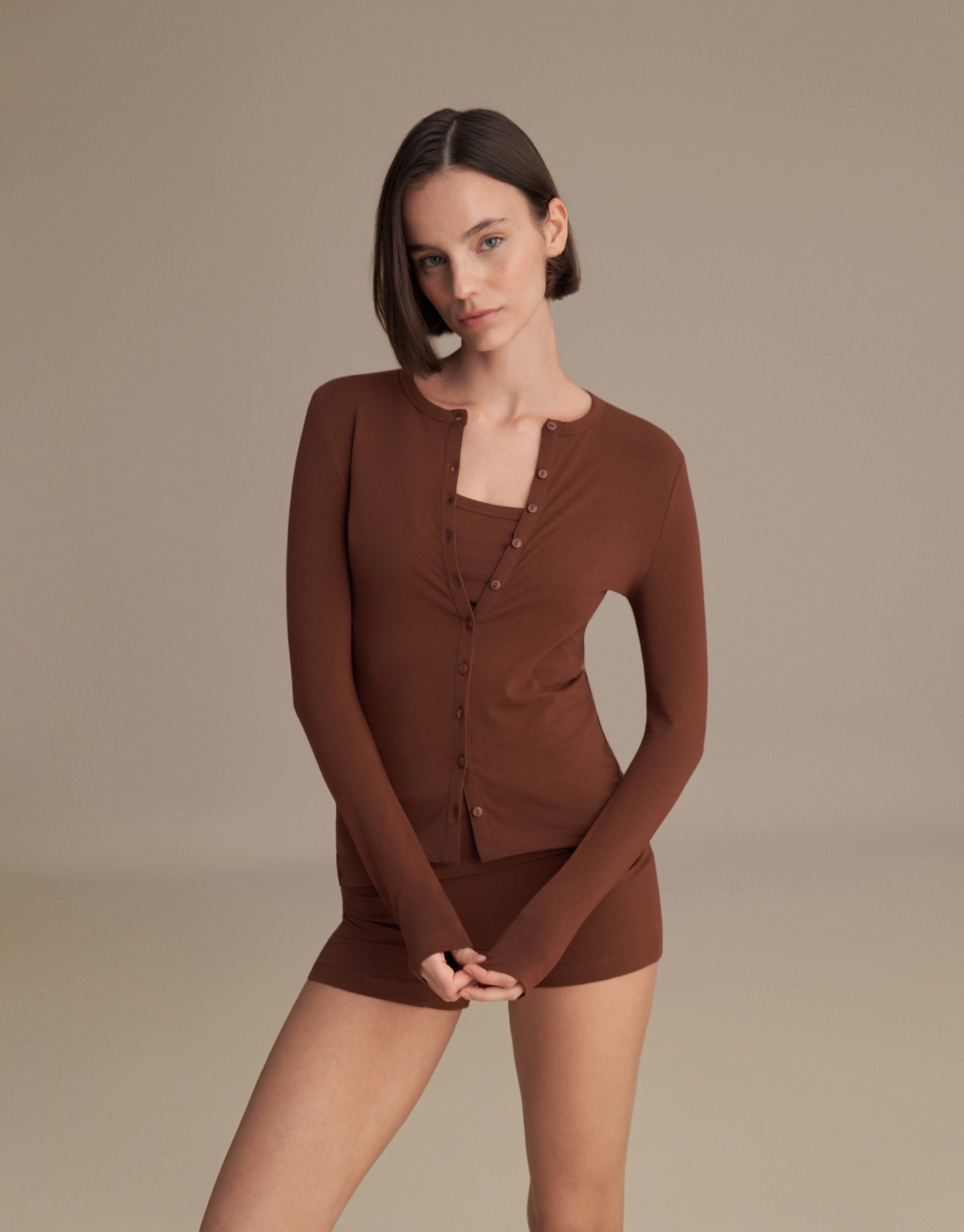 MINI BUTTONED BLOUSE CHOCOLATE BROWN