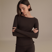 KAYIK YAKA UZUN KOLLU BLUZ ACI KAHVE