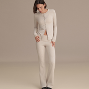 BELİ KATLAMALI İSPANYOL PANTOLON EKRU MELANJ