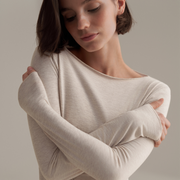 KAYIK YAKA UZUN KOLLU BLUZ EKRU MELANJ