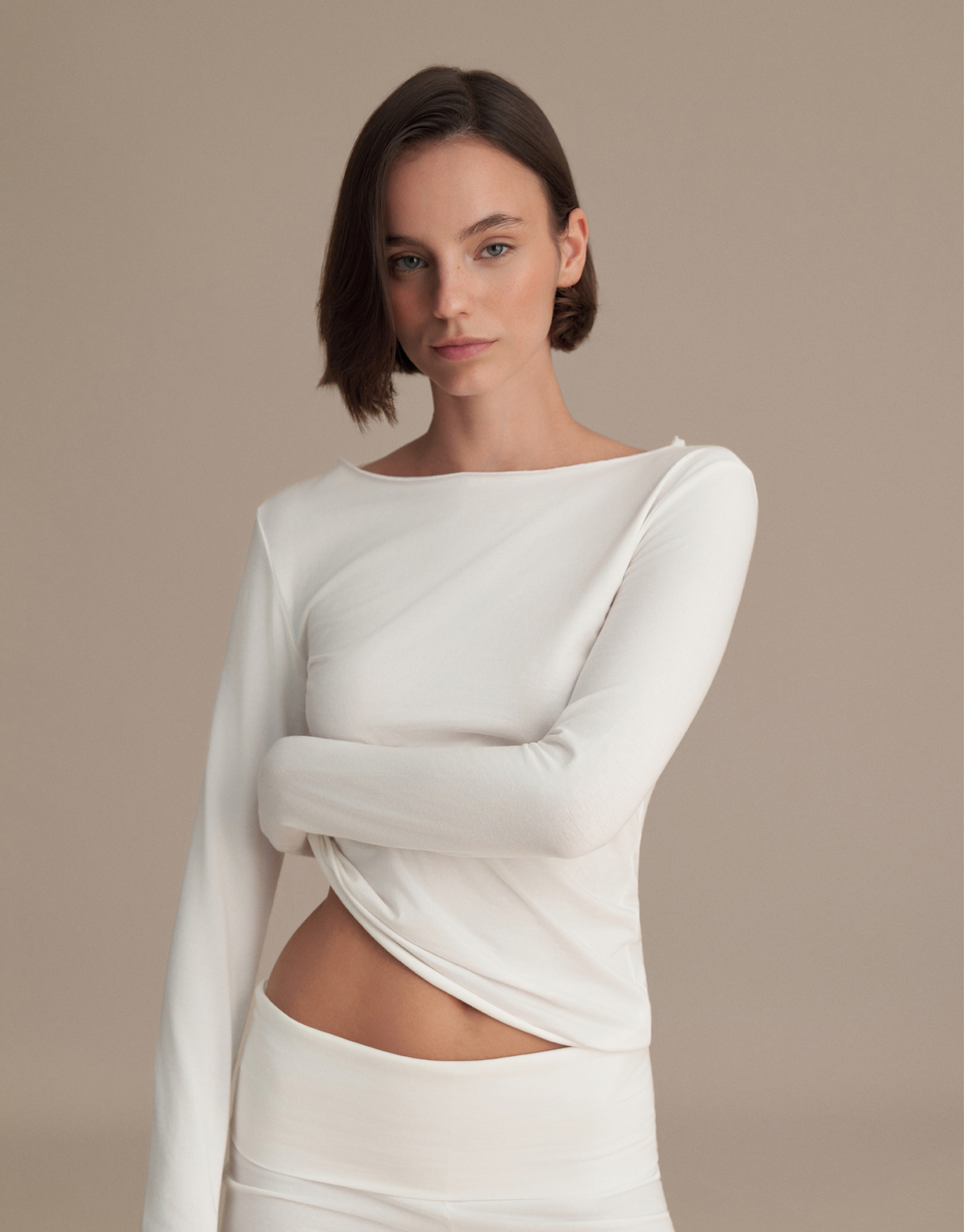 SPANISH PANTS WITH FOLDED WAISTBAND, ECRU