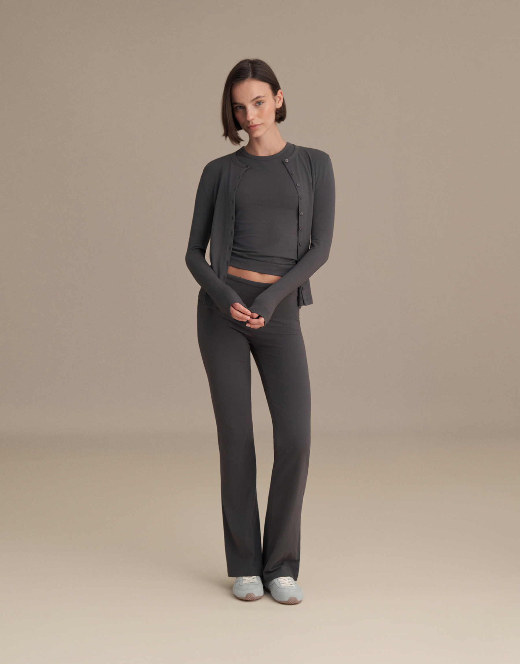 SPANISH TROUSERS WITH FOLD-UP WAISTBAND, SMOKY GRAY.
