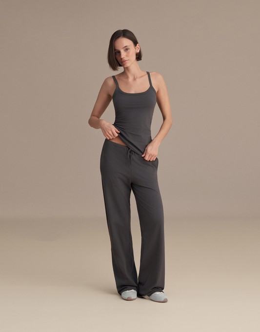 DRAWSTRING WAIST LOUNGE PANTS SMOKE GRAY