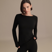 KAYIK YAKA UZUN KOLLU BLUZ SİYAH