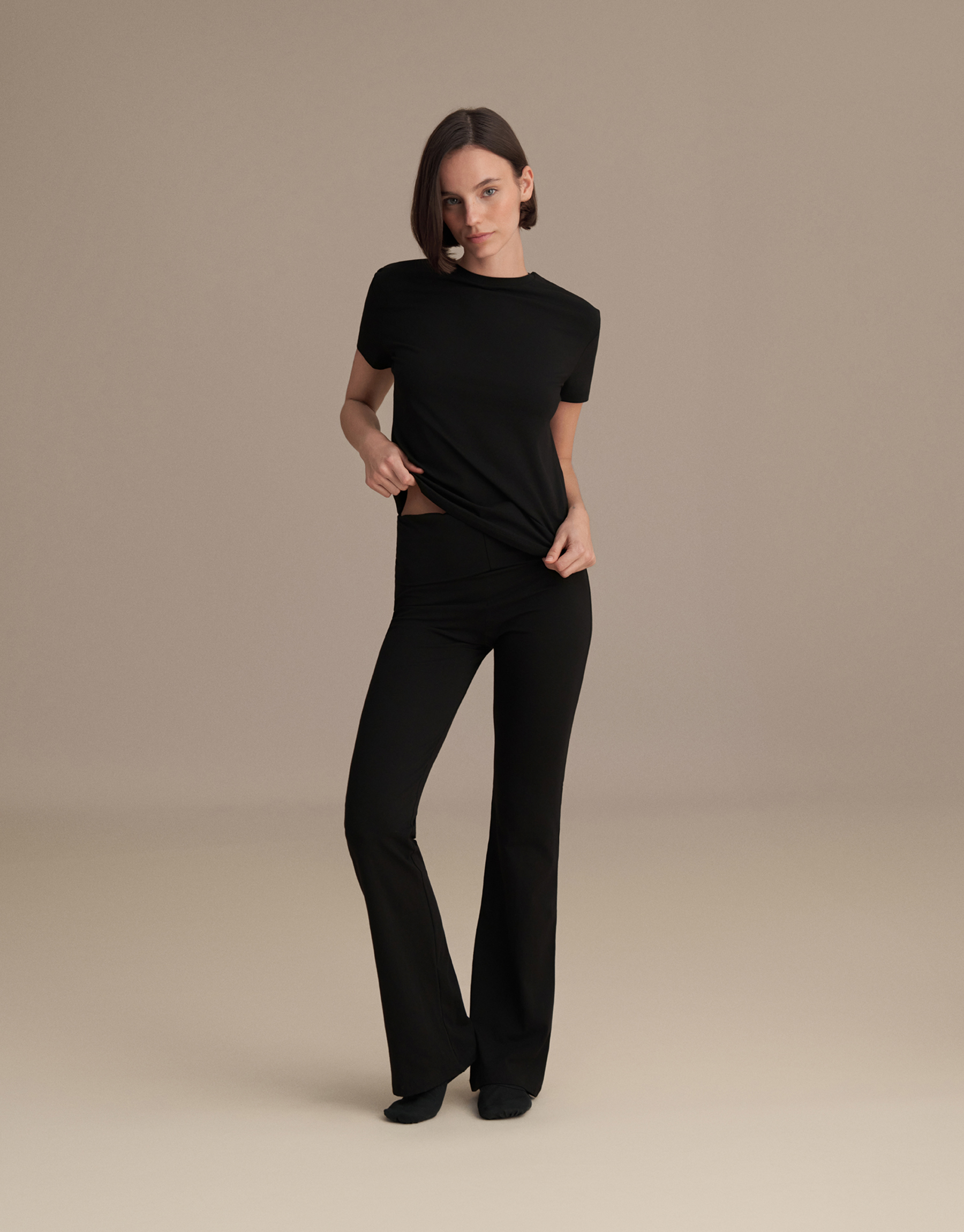 BELİ KATLAMALI İSPANYOL PANTOLON SİYAH