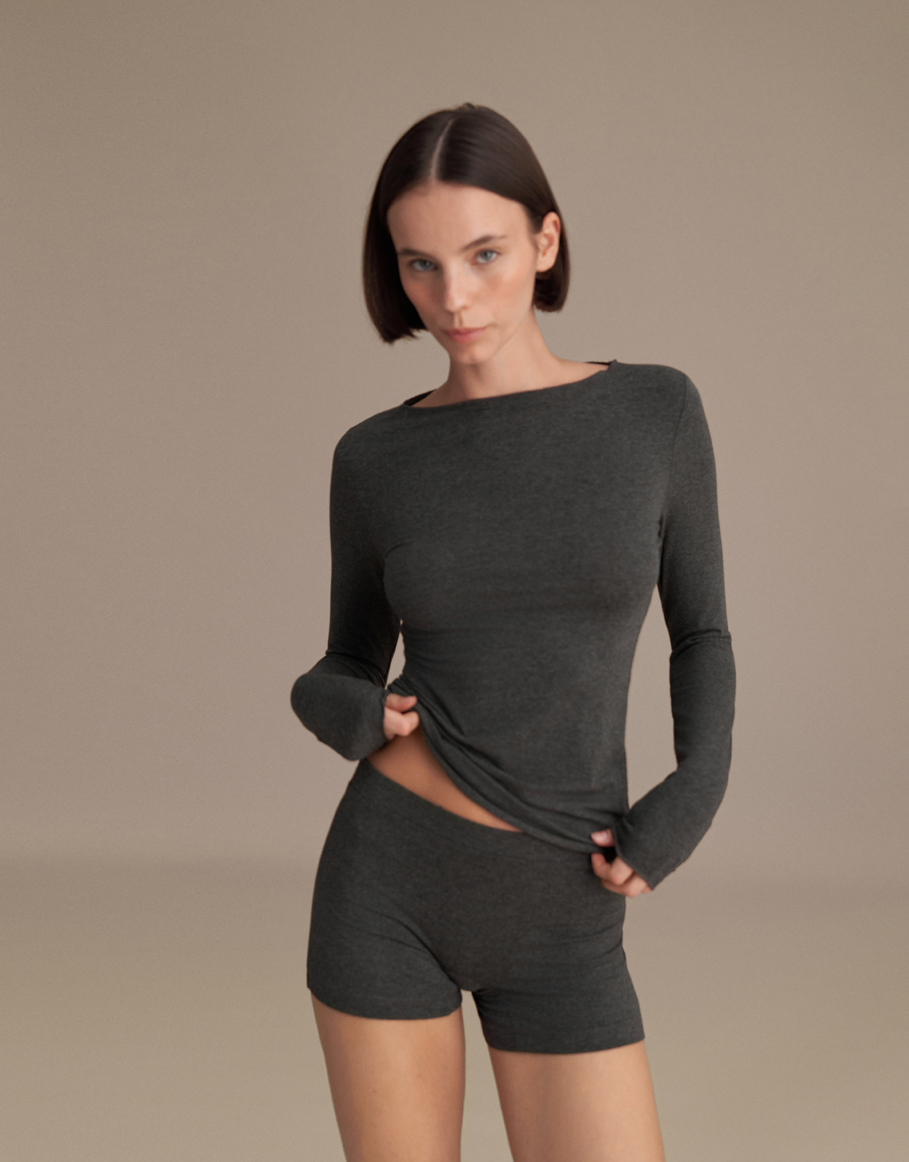BAT-NECK LONG SLEEVE BLOUSE ANTHRACITE MELANGE