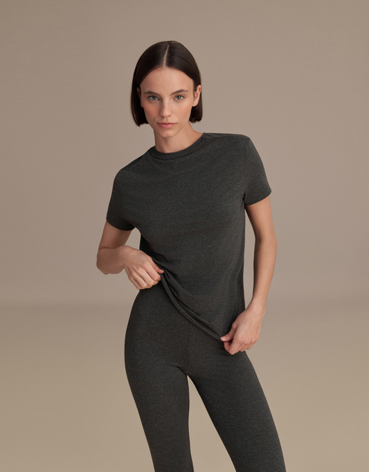 KISA KOLLU BASIC T-SHIRT ANTRASİT MELANJ