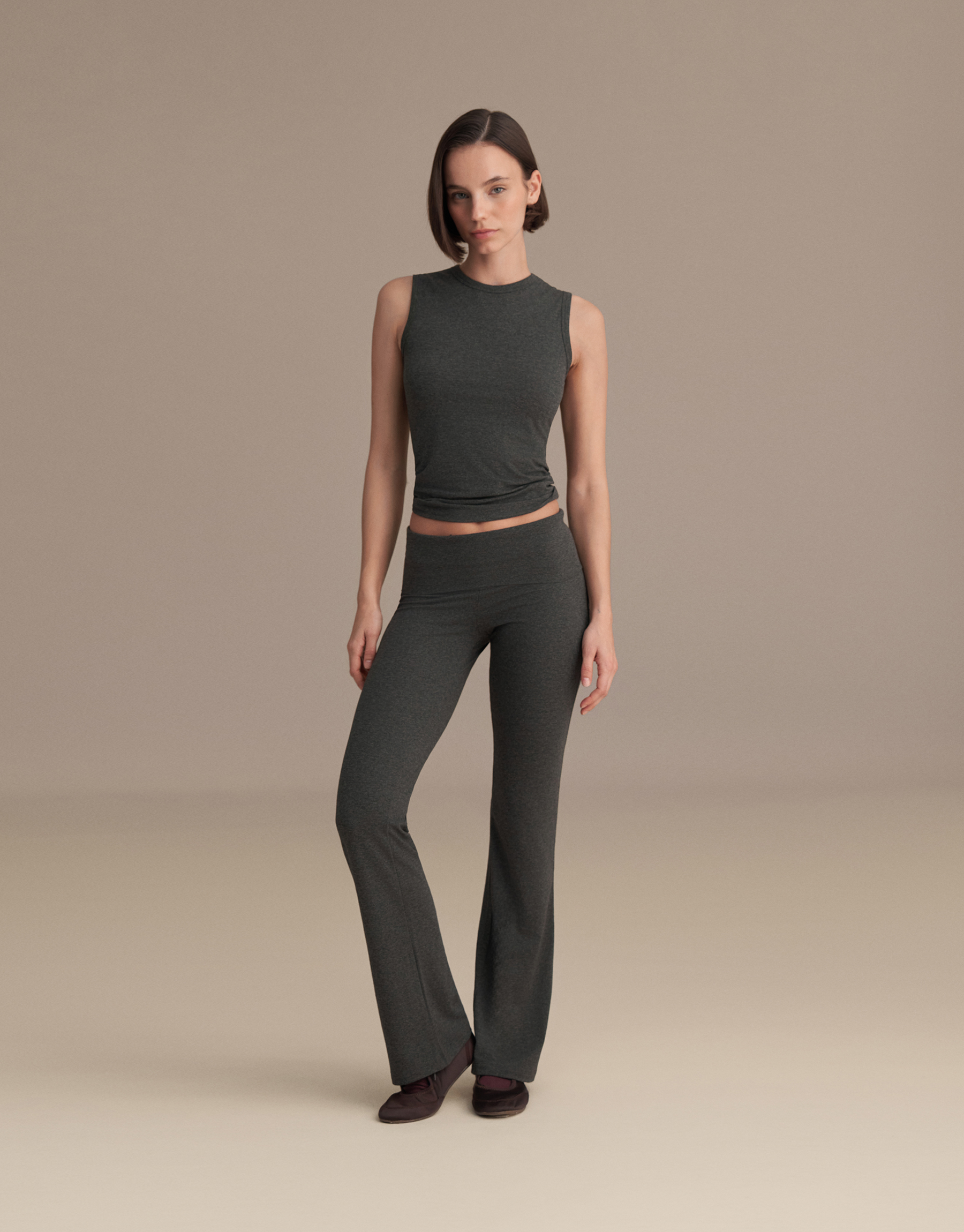 BELİ KATLAMALI İSPANYOL PANTOLON ANTRASİT MELANJ