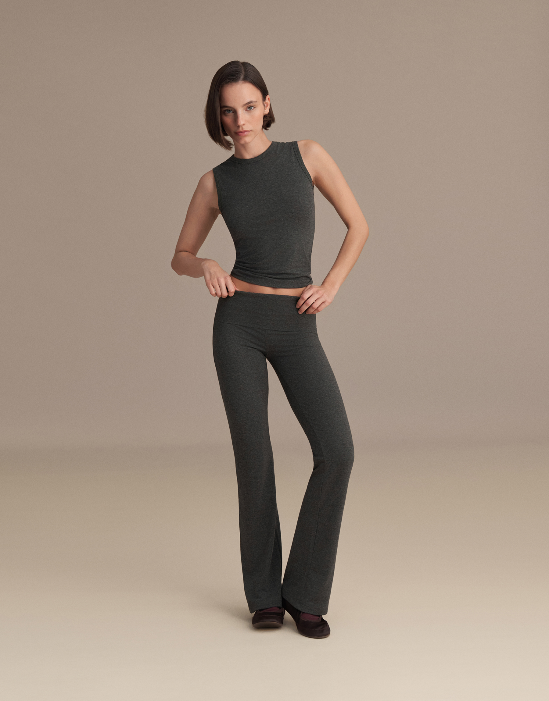 BELİ KATLAMALI İSPANYOL PANTOLON ANTRASİT MELANJ