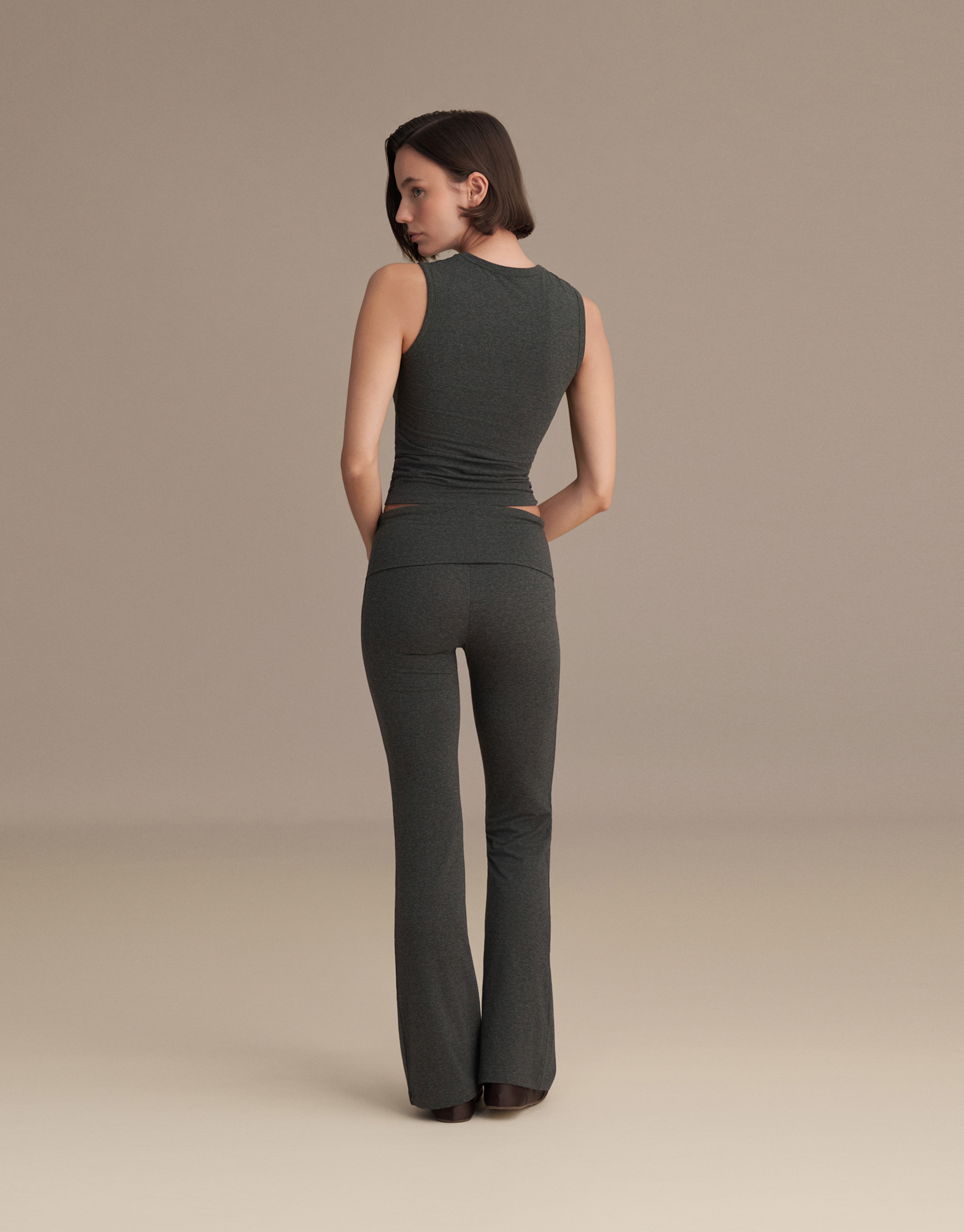 BELİ KATLAMALI İSPANYOL PANTOLON ANTRASİT MELANJ