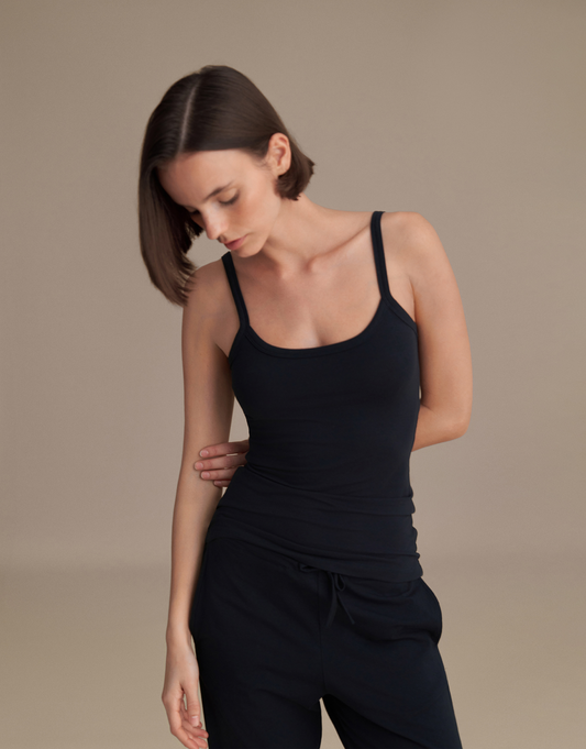 FITTED, STRAPLESS TANK TOP, NAVY BLUE