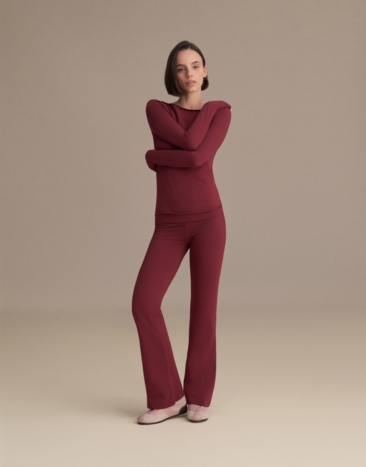 BELİ KATLAMALI İSPANYOL PANTOLON BORDO