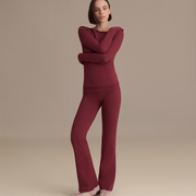 BELİ KATLAMALI İSPANYOL PANTOLON BORDO