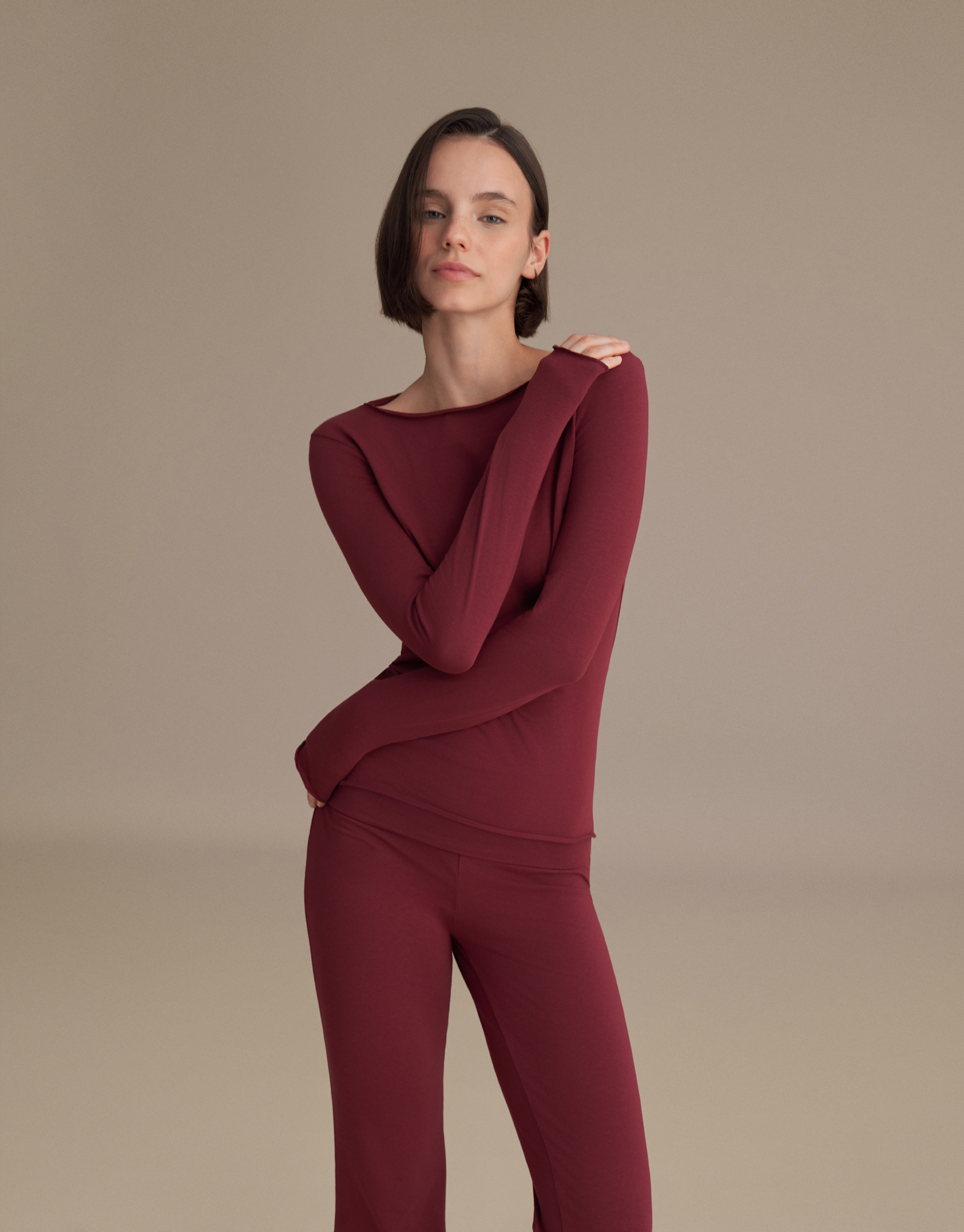 LONG SLEEVE BASIC T-SHIRT Claret Red