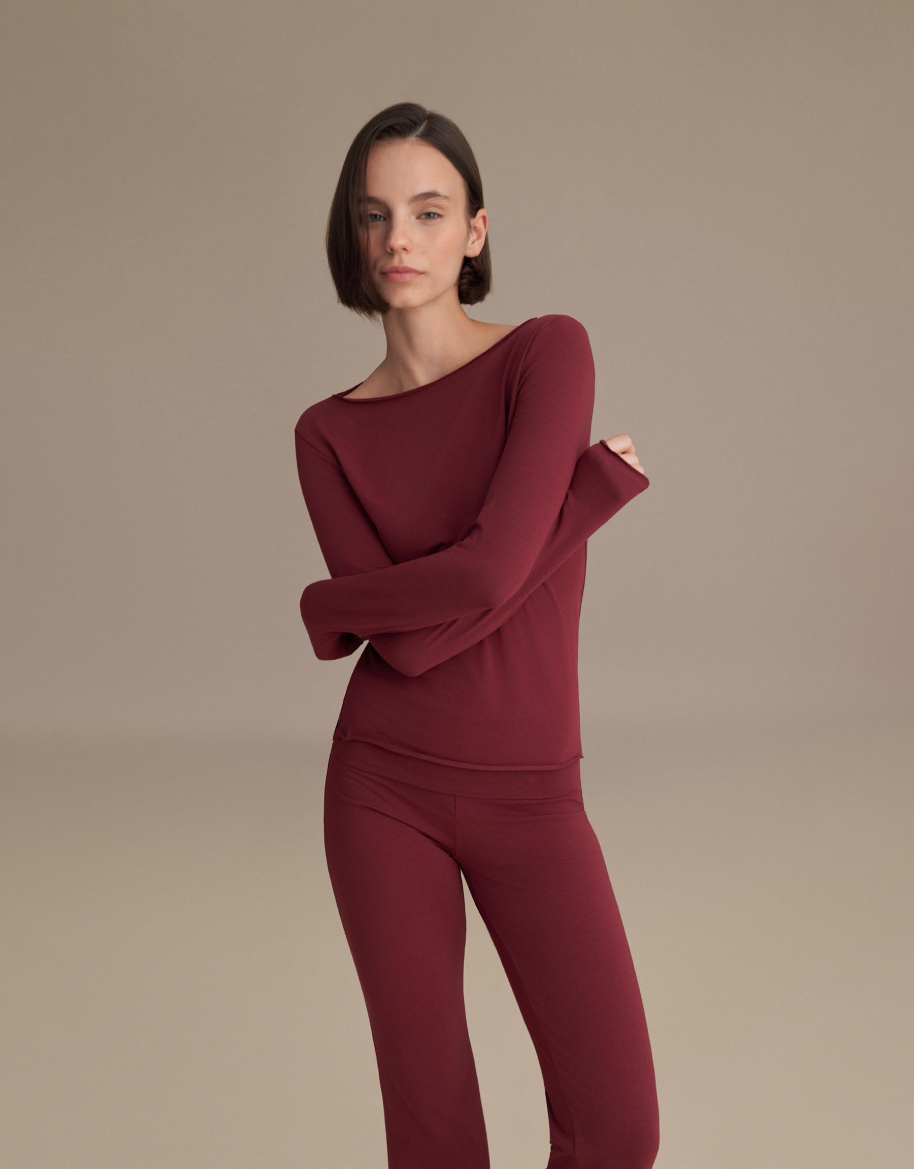 KAYIK YAKA UZUN KOLLU BLUZ BORDO