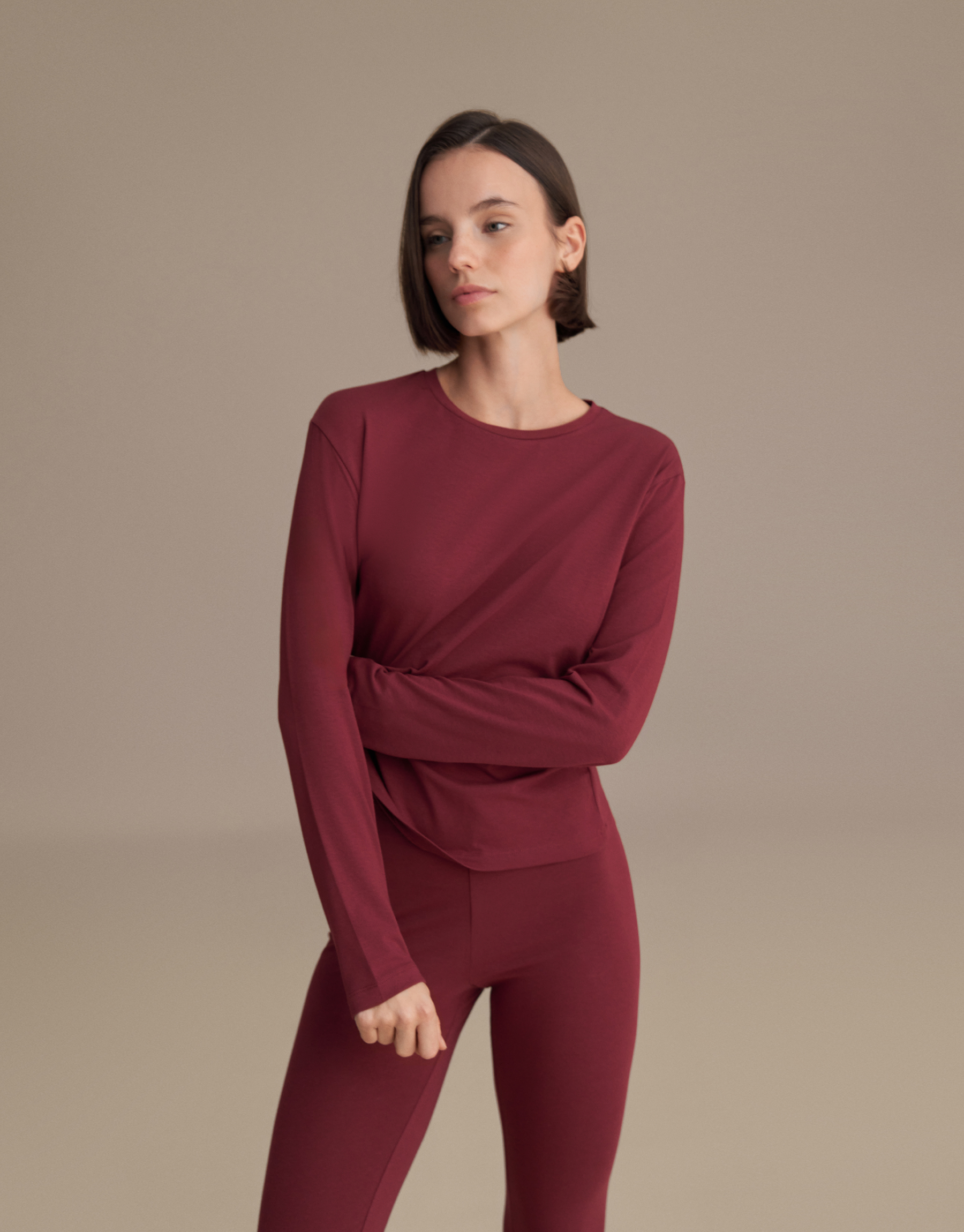LONG SLEEVE BASIC T-SHIRT Claret Red