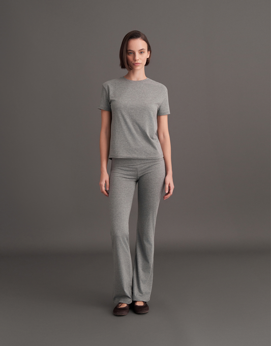 BELİ KATLAMALI İSPANYOL PANTOLON GRİ MELANJ