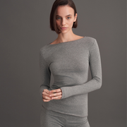 KAYIK YAKA UZUN KOLLU BLUZ GRİ MELANJ