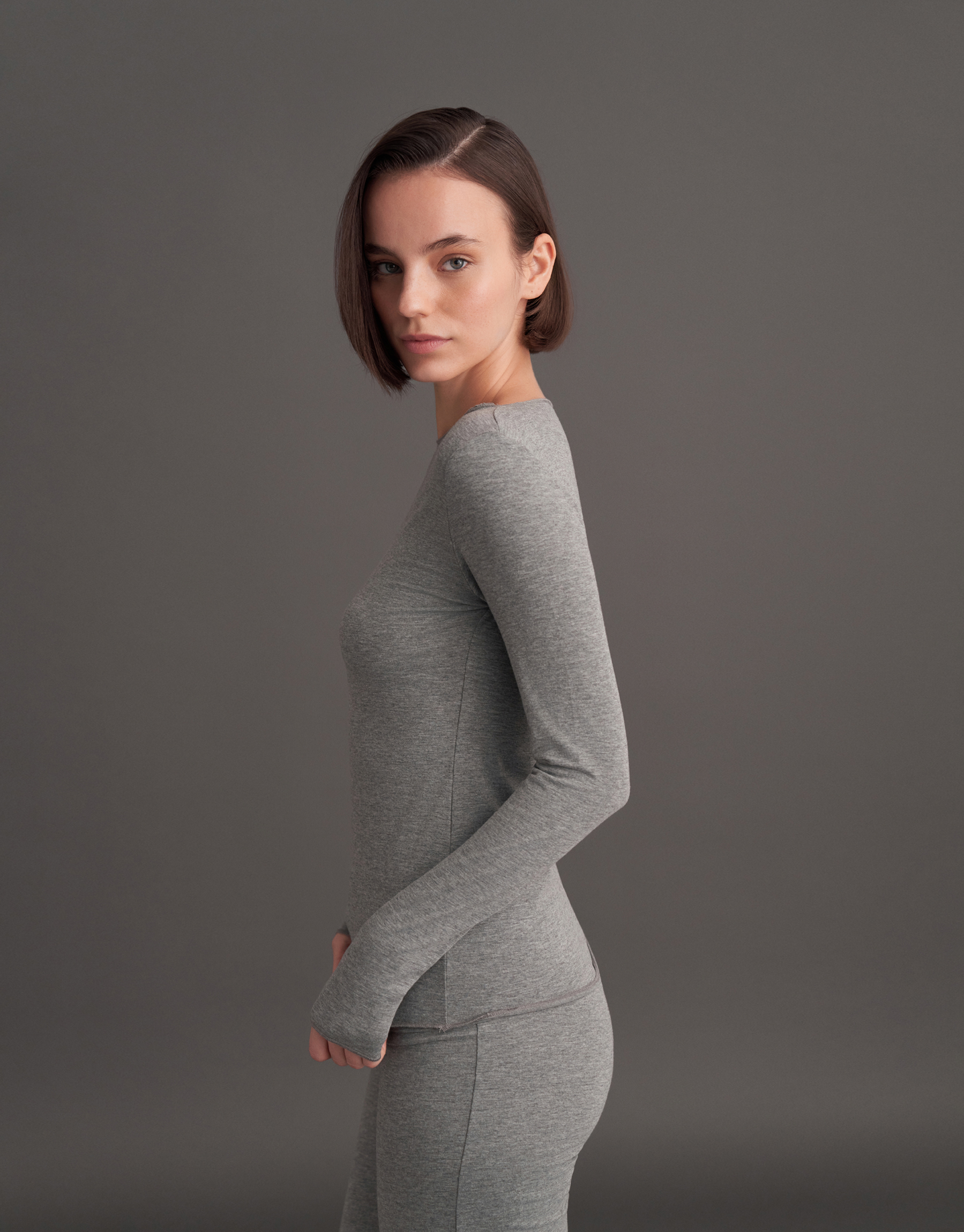 BAT-NECK LONG SLEEVE BLOUSE GRAY MELANGE