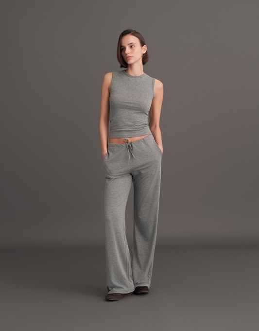 BELİ İPLİ LOUNGE PANTOLON GRİ MELANJ