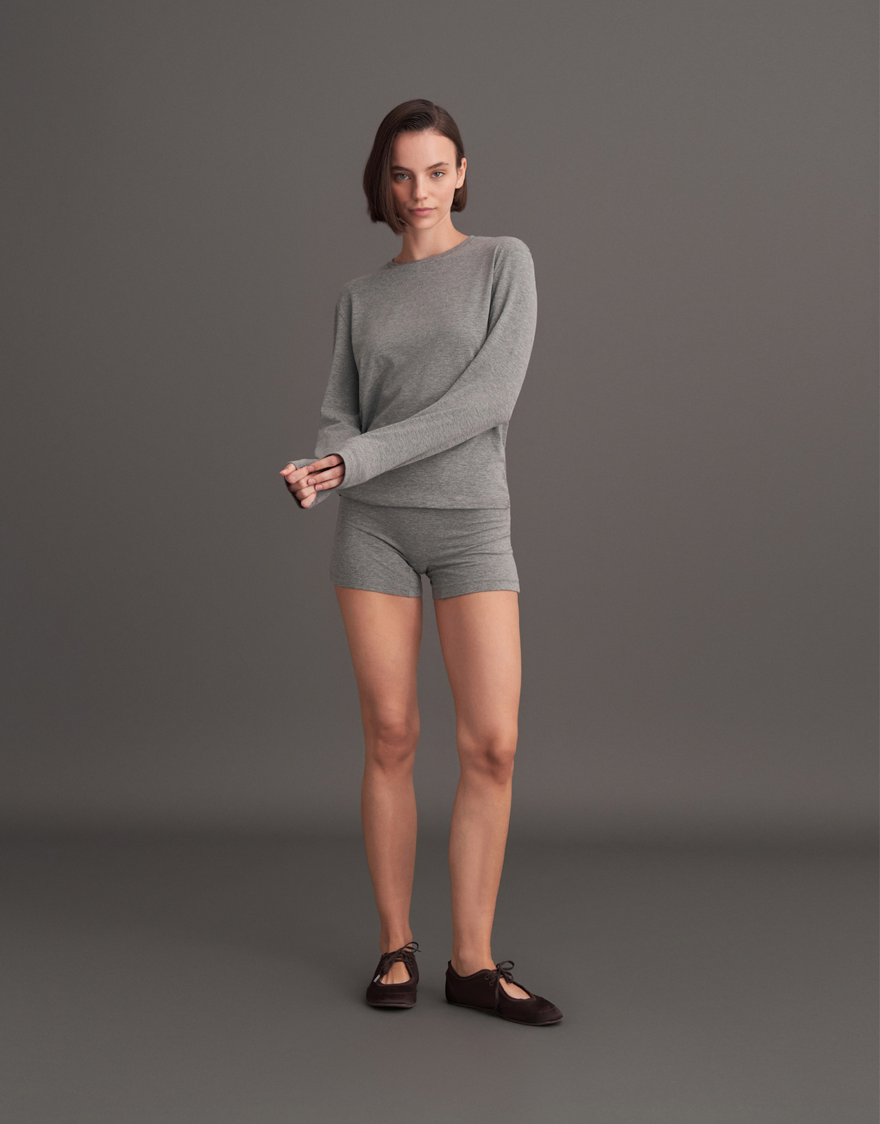 LONG SLEEVE BASIC T-SHIRT GRAY MELANGE
