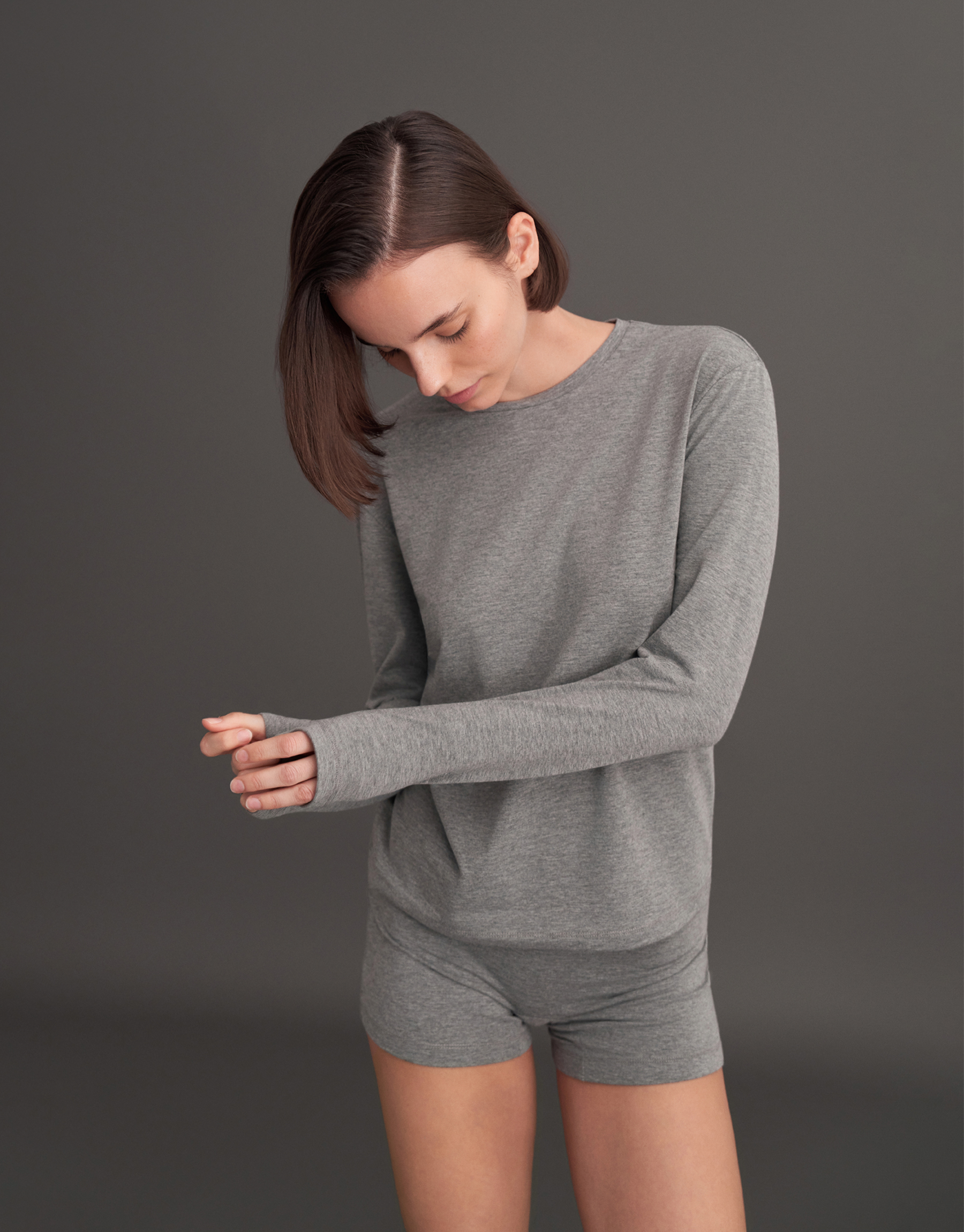 LONG SLEEVE BASIC T-SHIRT GRAY MELANGE