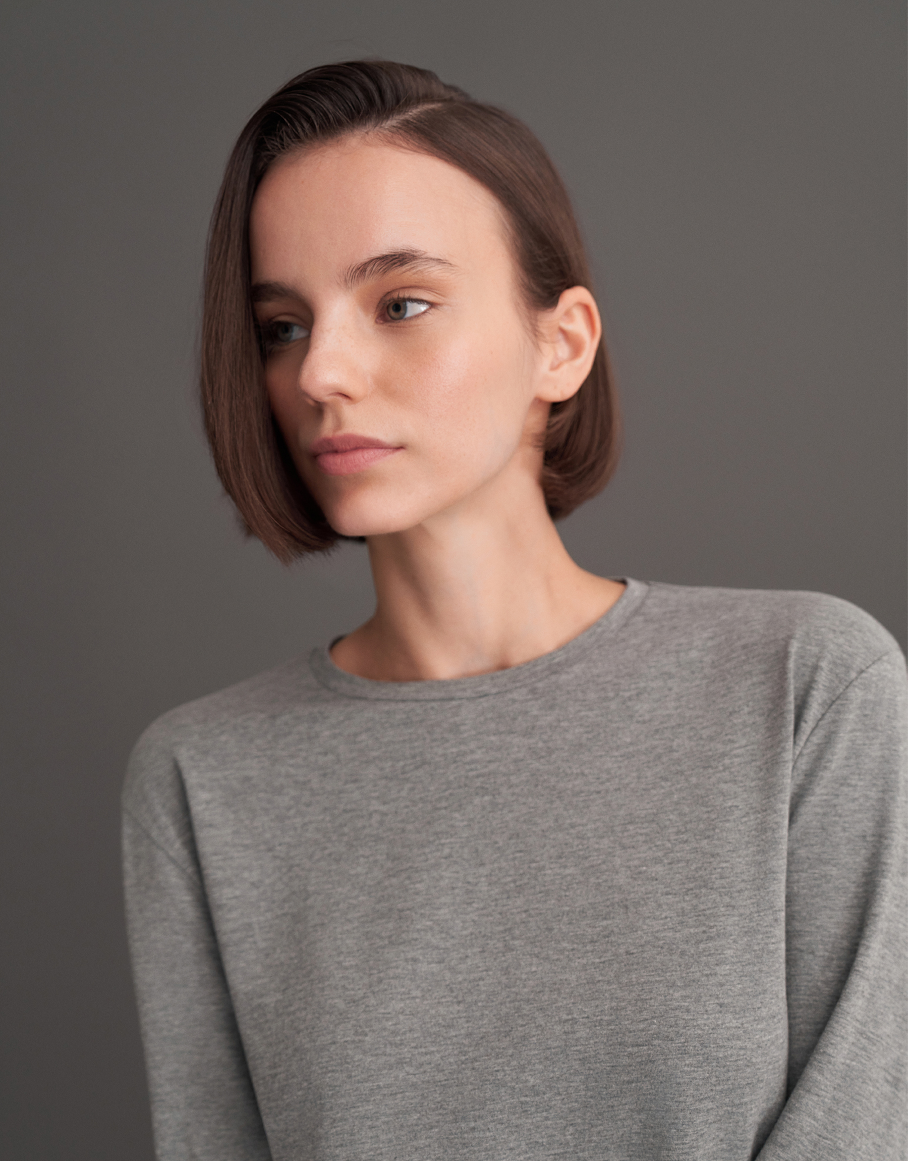 LONG SLEEVE BASIC T-SHIRT GRAY MELANGE