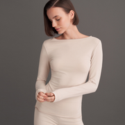 KAYIK YAKA UZUN KOLLU BLUZ KREM