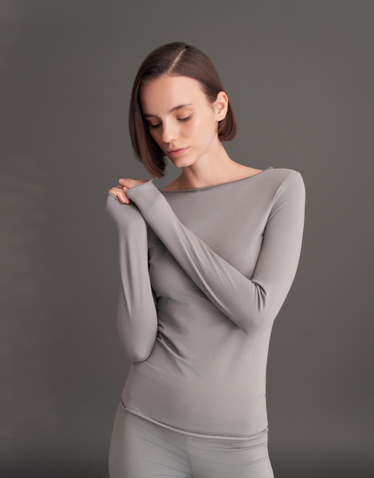 BOAT NECK LONG-SLEEVED BLOUSE ASH GRAY